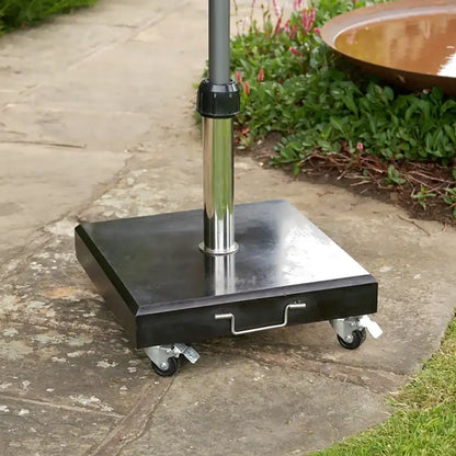 Rome Polished Black Granite 40kg Centre Pole Parasol Base with Wheels – Click Style