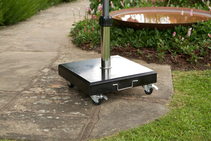 Rome Polished Black Granite 40kg Centre Pole Parasol Base with Wheels – Click Style