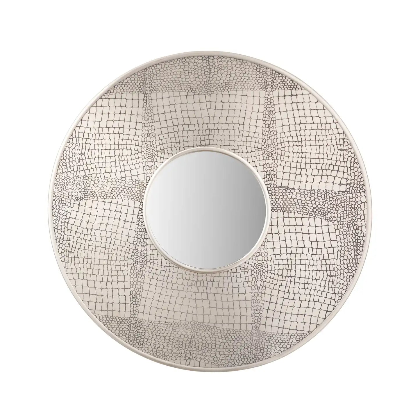 Round Antique Silver Crocodile Print Wide Framed Wall Mirror 66x66x4cm – Click Style