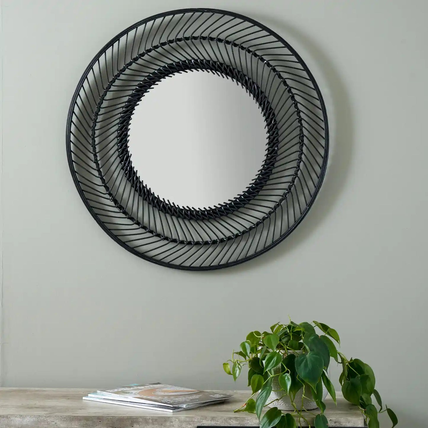 Round Black Bamboo Frame Wall Mirror 70x70x2cm – Click Style