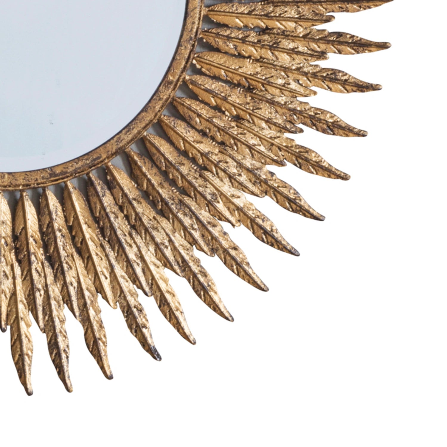 Round Feather Design Aged Gold Wall Mirror 62x1.5cm – Click Style