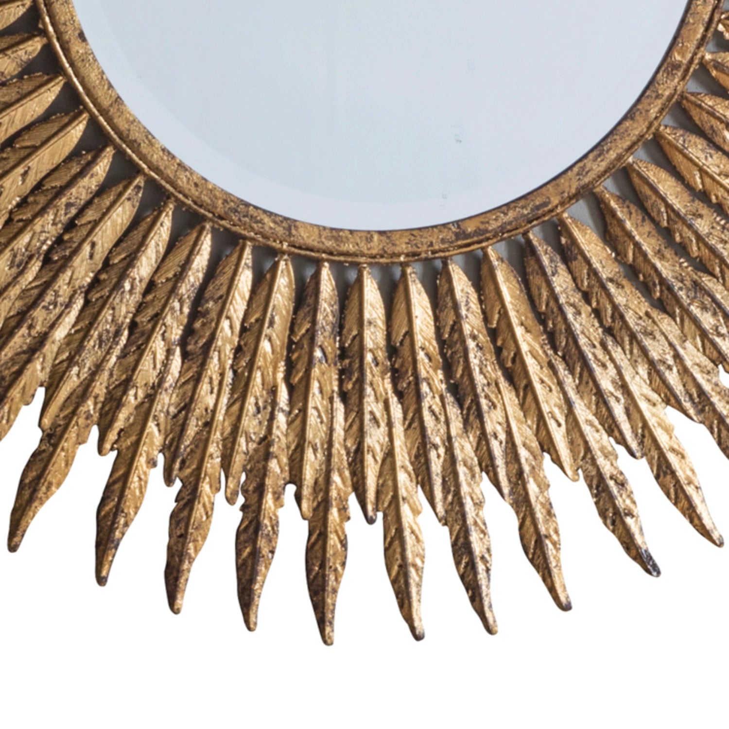 Round Feather Design Aged Gold Wall Mirror 62x1.5cm – Click Style