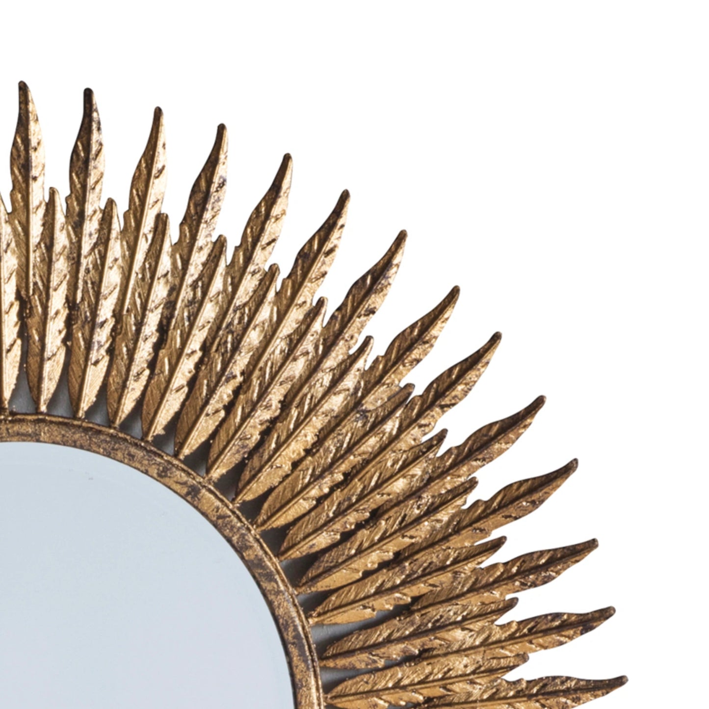 Round Feather Design Aged Gold Wall Mirror 62x1.5cm – Click Style