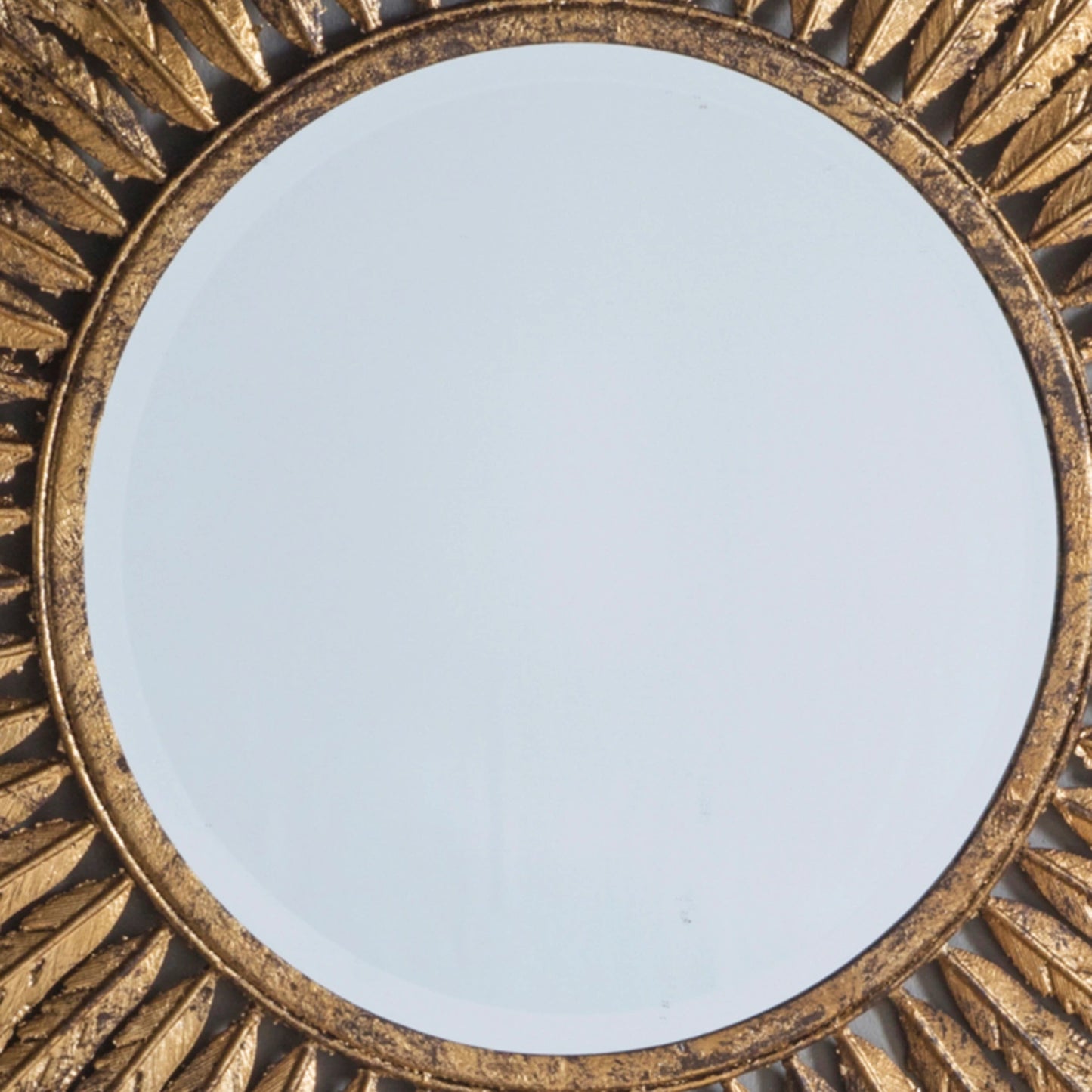 Round Feather Design Aged Gold Wall Mirror 62x1.5cm – Click Style