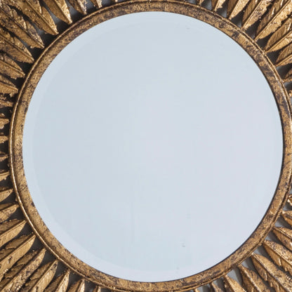 Round Feather Design Aged Gold Wall Mirror 62x1.5cm – Click Style