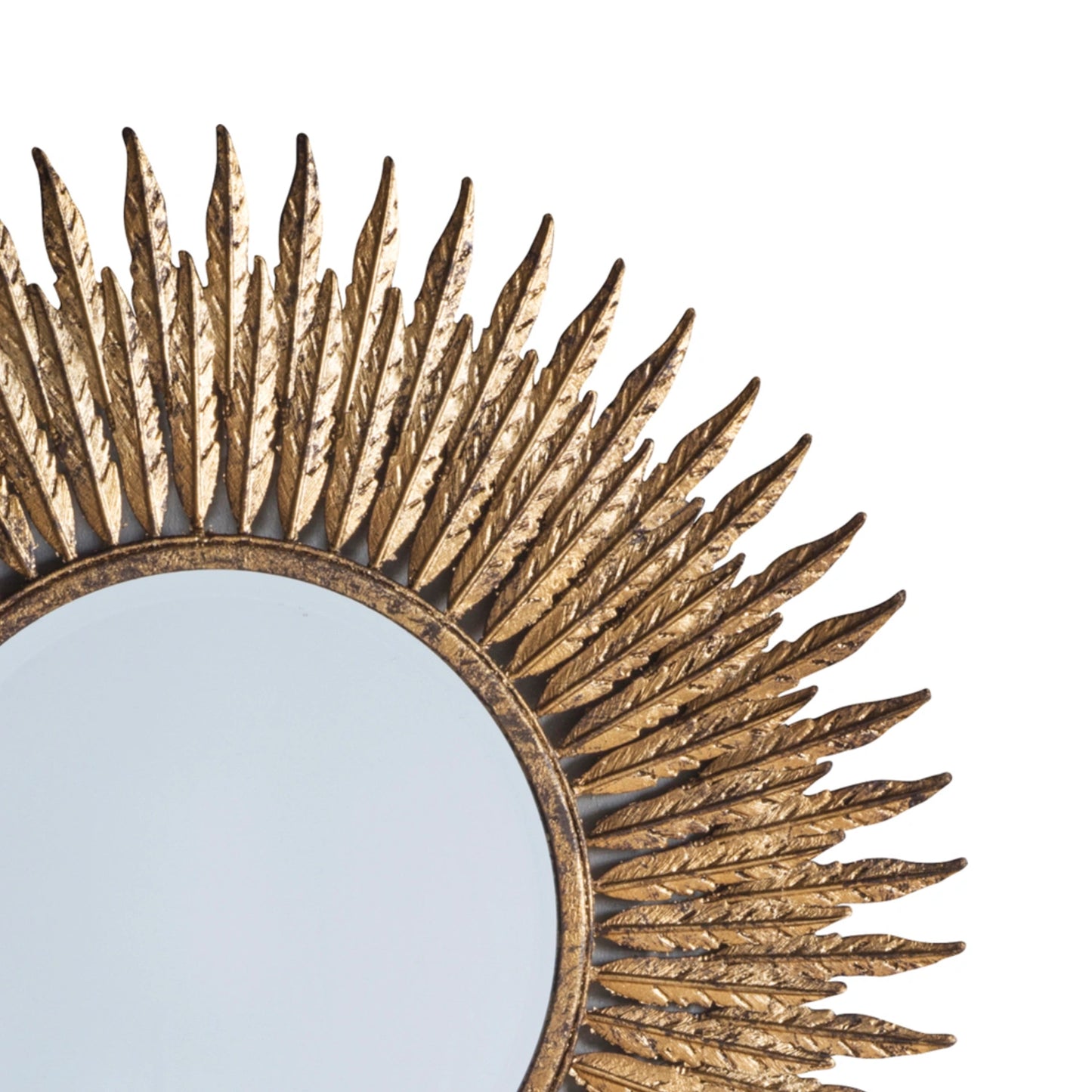 Round Feather Design Aged Gold Wall Mirror 62x1.5cm – Click Style