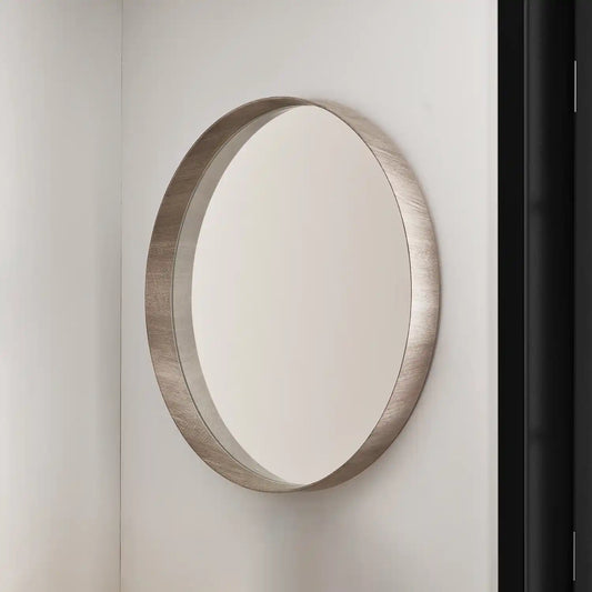 Round Light Grey Wood Thin Deep Framed Wall Mirror 74x74x7cm – Click Style