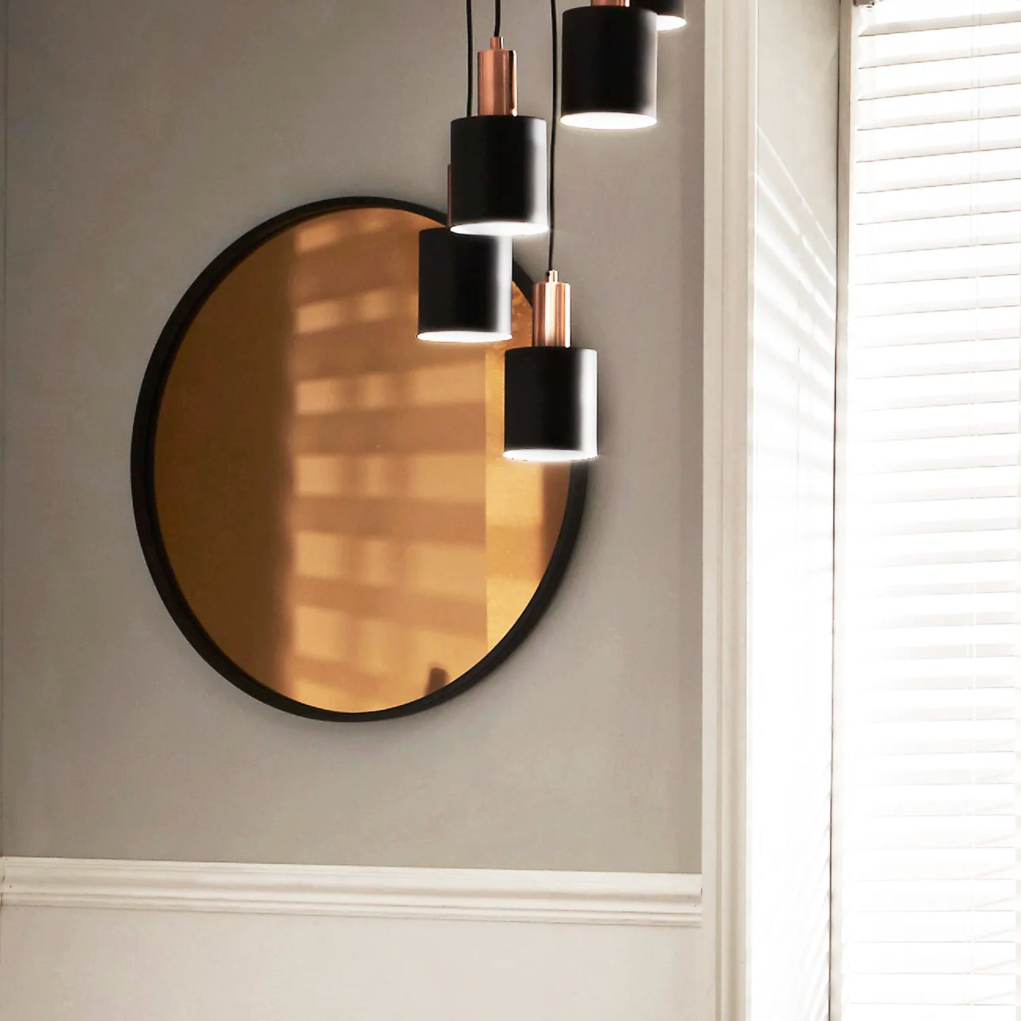 Round Matt Black Framed Copper-Tinted Glass Wall Mirror 74x74x3cm – Click Style