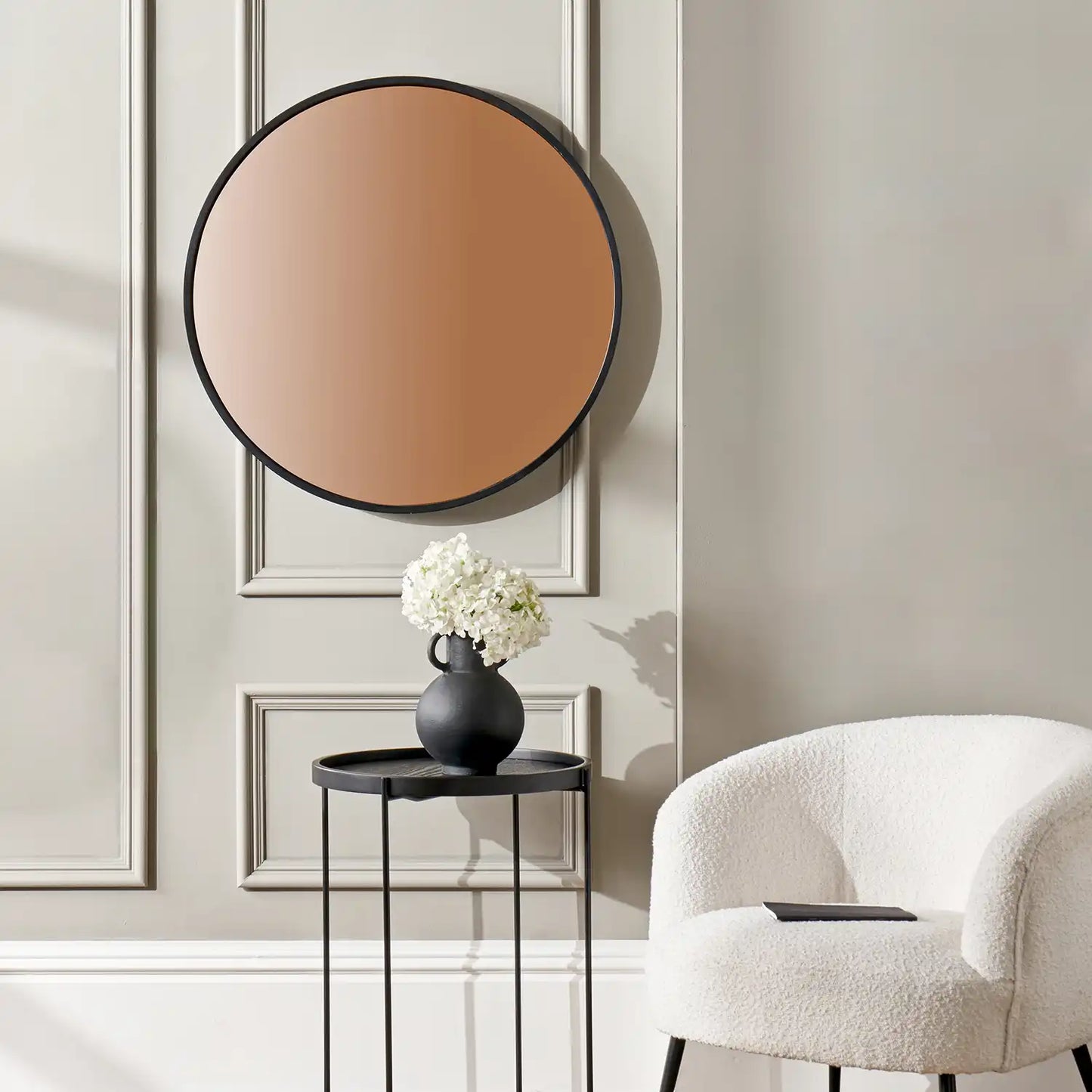 Round Matt Black Framed Copper-Tinted Glass Wall Mirror 74x74x3cm – Click Style