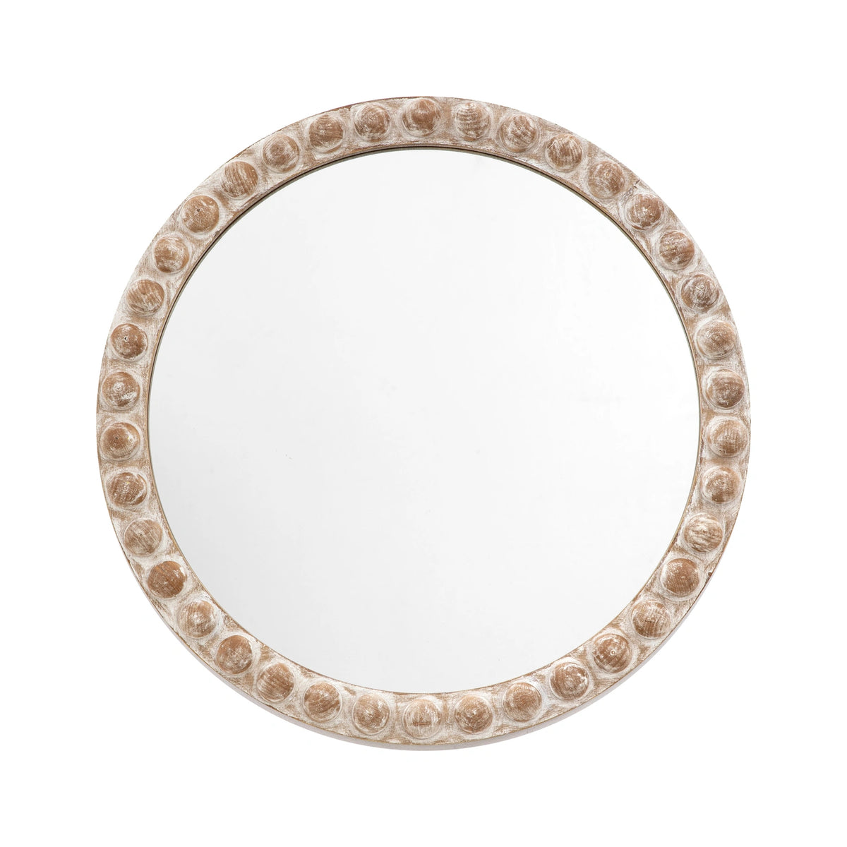 Rustic Whitewashed Mirror Round Rustic Whitewashed Wood Effect Bobbin Wall Mirror 65x65x2.5cm ...
