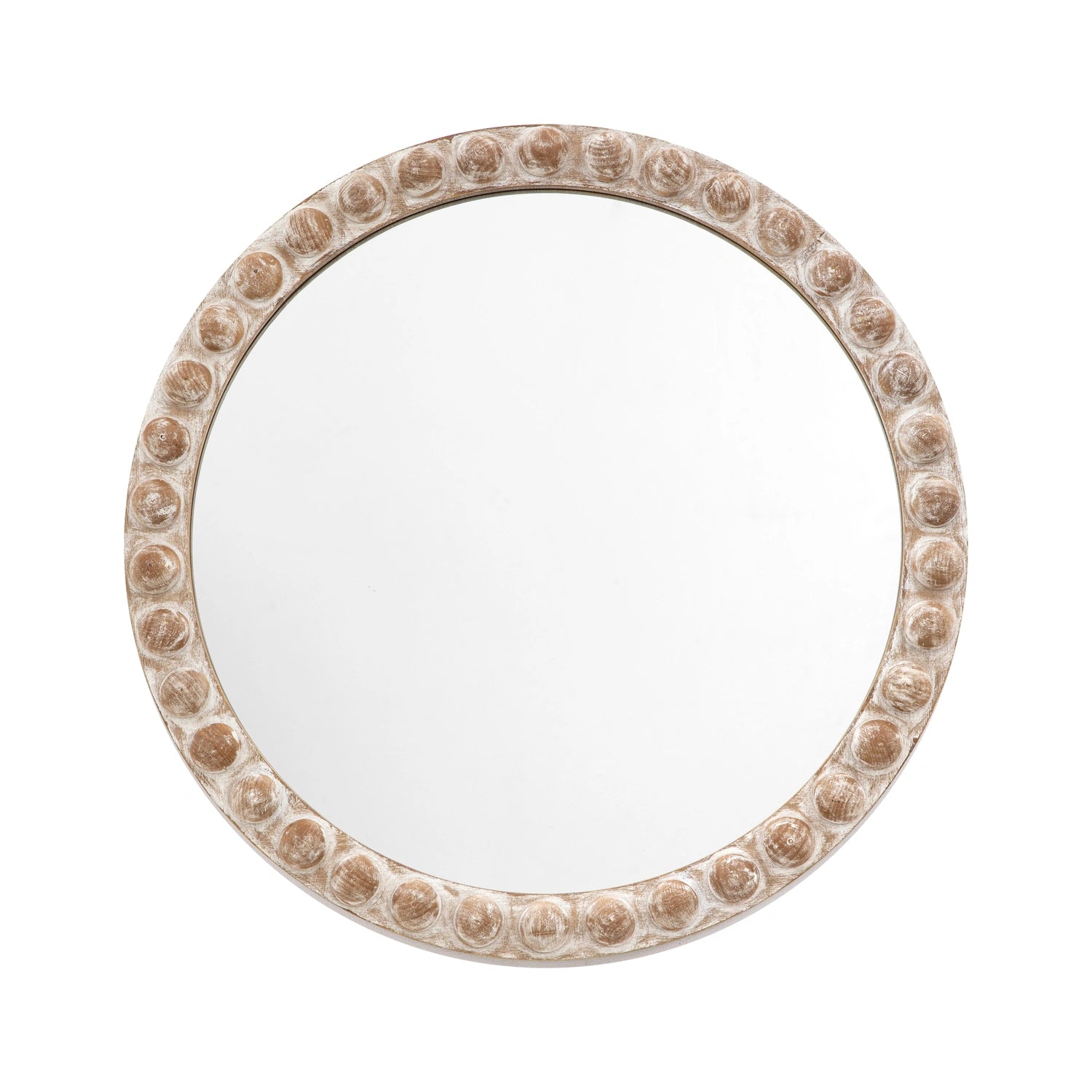 Round Rustic Whitewashed Wood Effect Bobbin Wall Mirror 65x65x2.5cm – Click Style