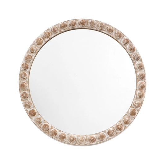 Round Rustic Whitewashed Wood Effect Bobbin Wall Mirror 65x65x2.5cm – Click Style