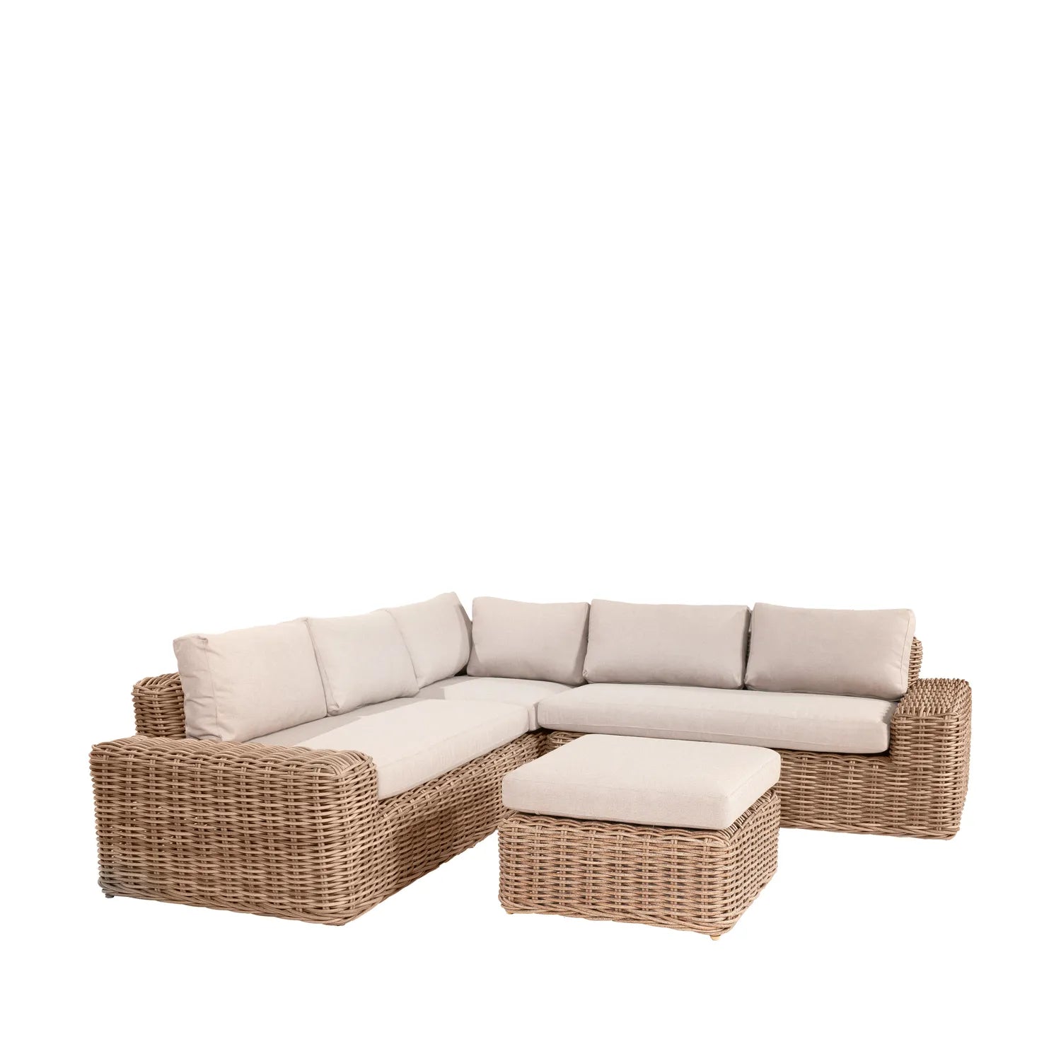 Saint-Tropez Natural Rattan Effect 4 Seater Corner Sofa Set & Footstool – Click Style