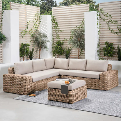 Saint-Tropez Natural Rattan Effect 4 Seater Corner Sofa Set & Footstool – Click Style