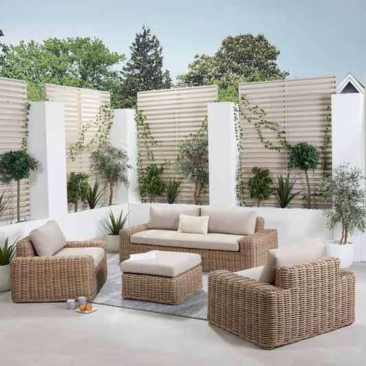 Saint-Tropez Natural Rattan Effect Lounge Set with 2 Seater Sofa & Footstool – Click Style