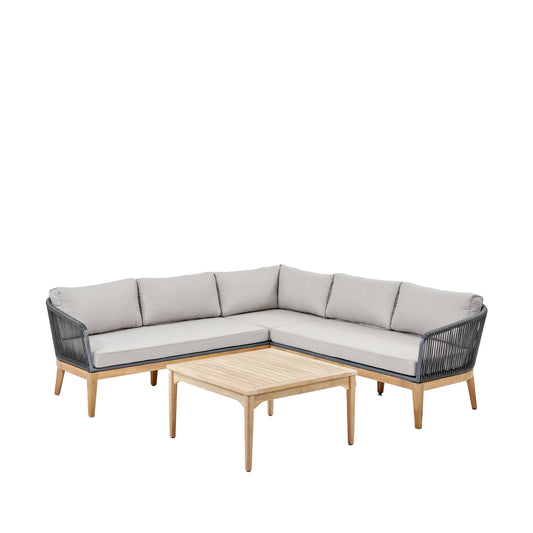 Santorini Acacia Wood & Grey Polyrope 5 Seater Corner Sofa Set & Coffee Table – Click Style
