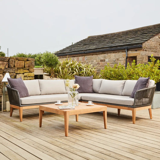 Santorini Acacia Wood & Grey Polyrope 5 Seater Corner Sofa Set & Coffee Table – Click Style