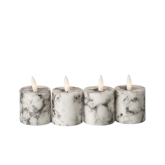 Set of 4 Marble-Effect LED Votive Candles with Flickering Flame 5.5x5.5cm – Click Style