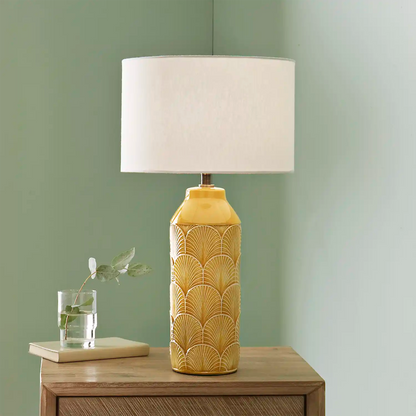 Sheba Embossed Mustard Yellow Ceramic Table Lamp 51x28x28cm – Click Style