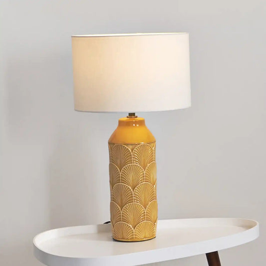 Sheba Embossed Mustard Yellow Ceramic Table Lamp 51x28x28cm