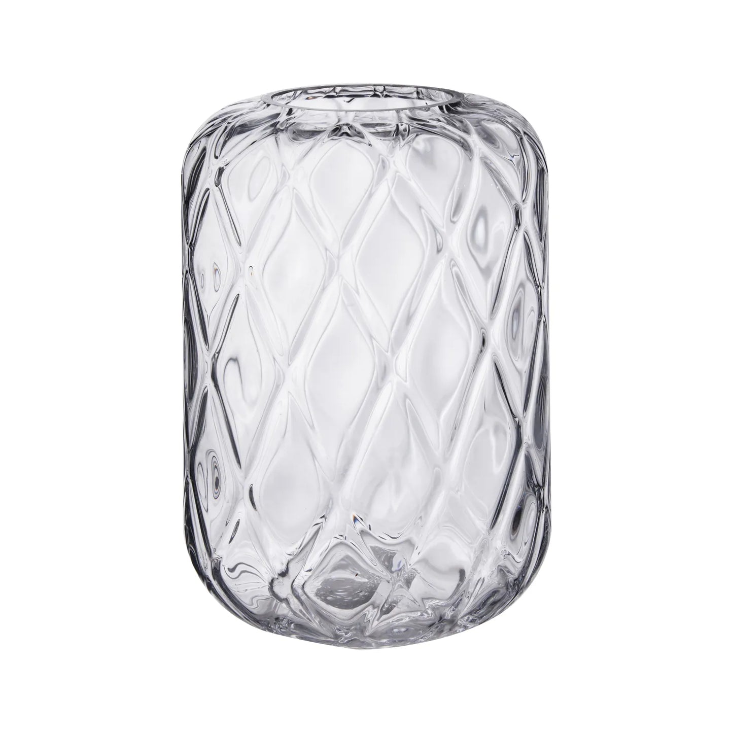 Small Clear Glass Diamond Pattern Barrel Vase – Click Style