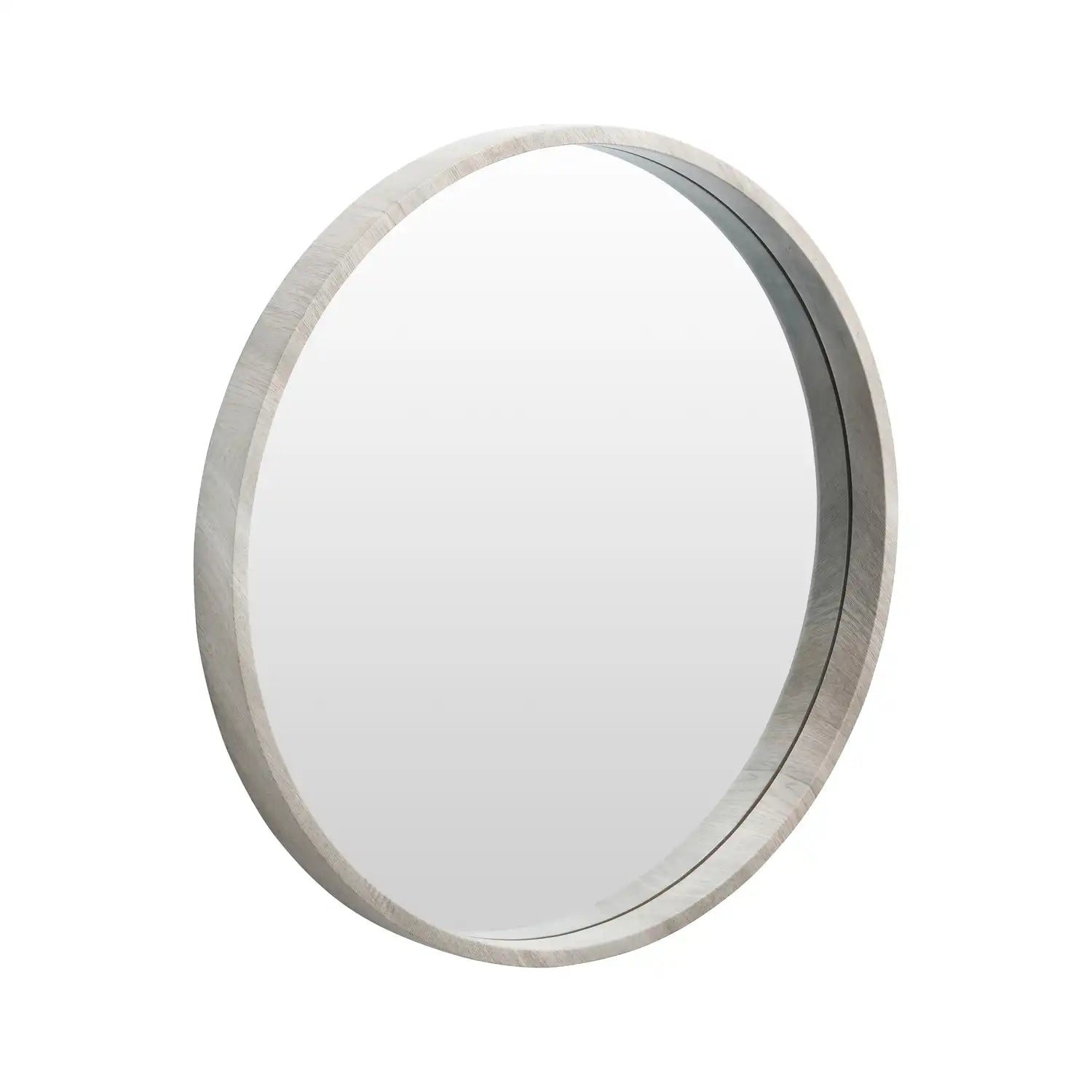 Small Round Light Grey Wood Thin Deep Framed Wall Mirror 56x56x5cm – Click Style