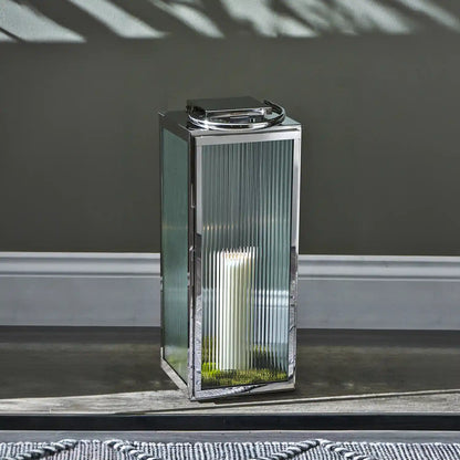 Small Silver Metal & Ribbed Glass Lantern 43x19x17cm – Click Style