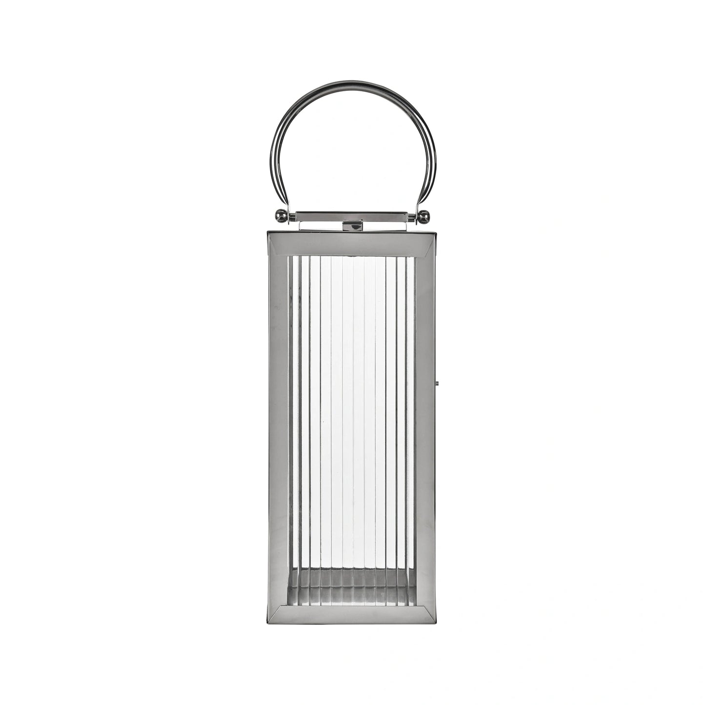 Small Silver Metal & Ribbed Glass Lantern 43x19x17cm – Click Style