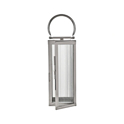 Small Silver Metal & Ribbed Glass Lantern 43x19x17cm – Click Style