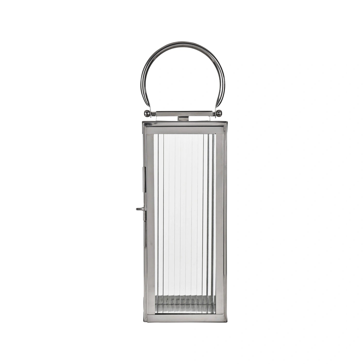 Small Silver Metal & Ribbed Glass Lantern 43x19x17cm – Click Style