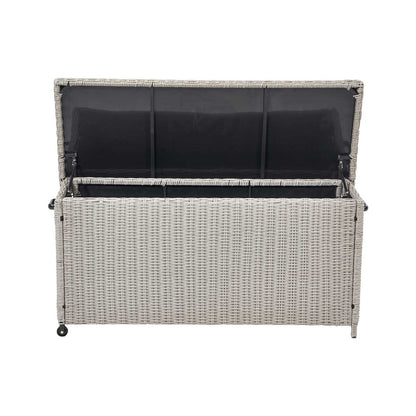 Small Stone Grey Rattan Effect Garden Cushion Storage Box – Click Style