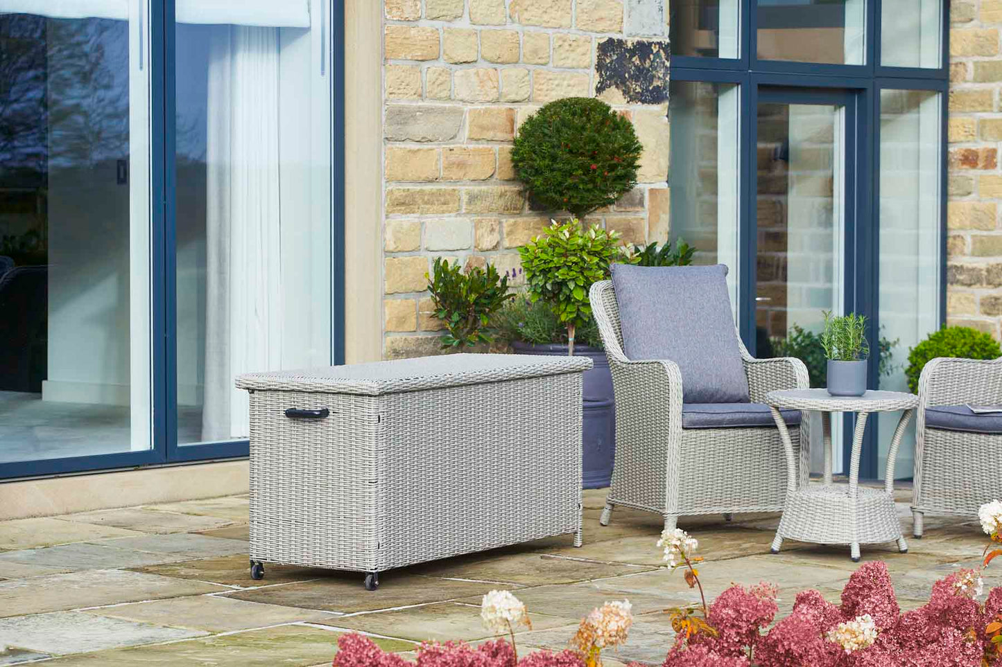 Small Stone Grey Rattan Effect Garden Cushion Storage Box – Click Style