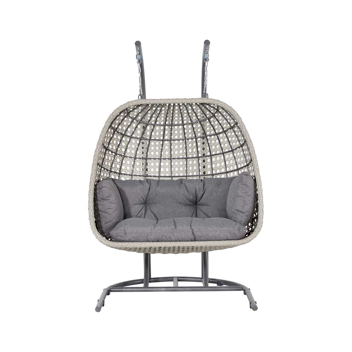Stone Grey Rattan Effect 2 Seater Garden Hanging Egg Chair – Click Style