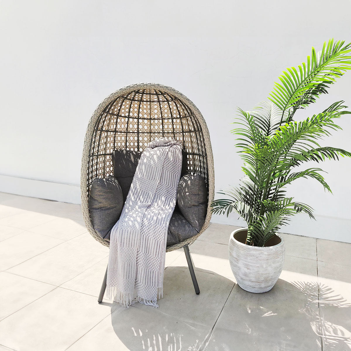 Stone Grey Rattan Effect Garden Egg Chair – Click Style