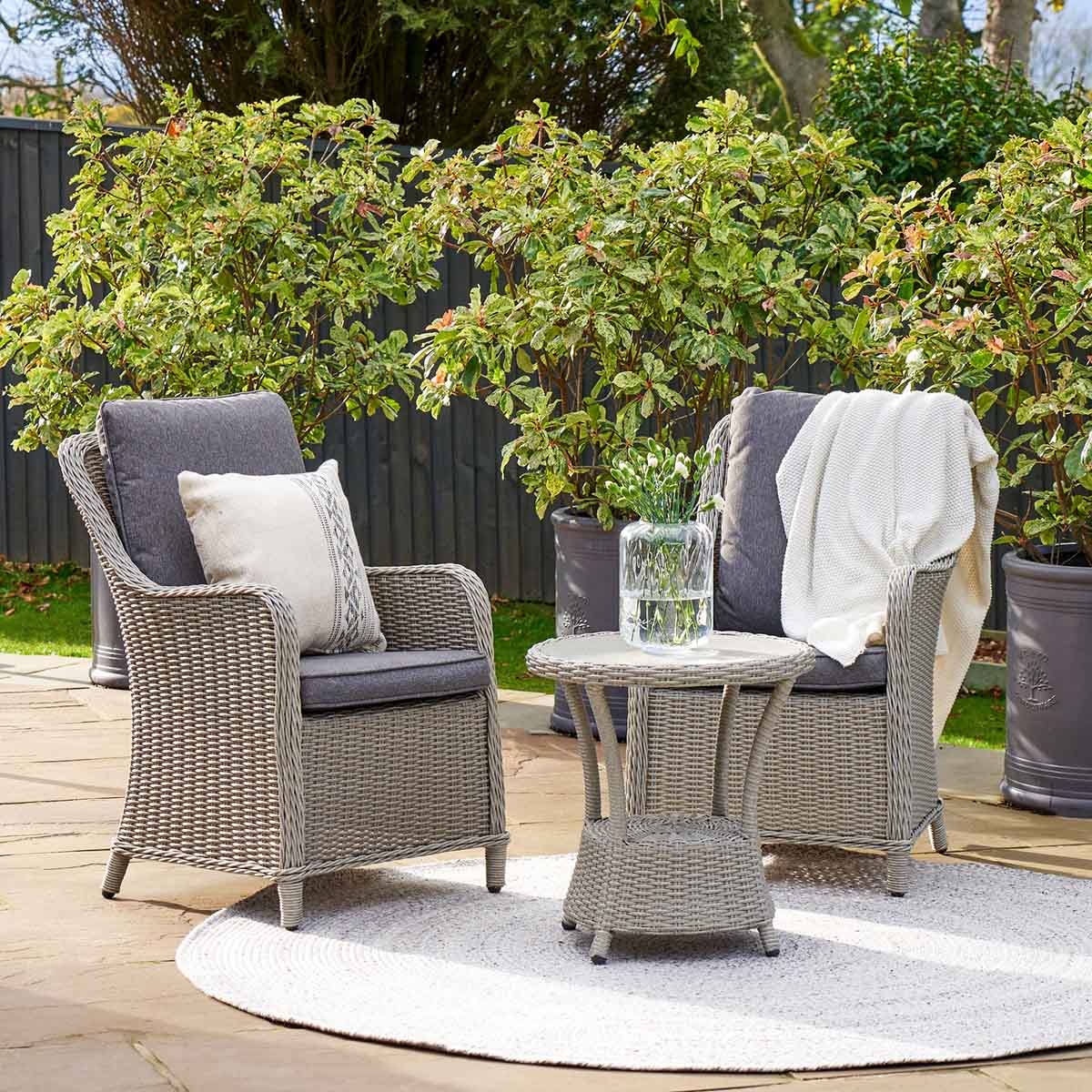 Sumatra Grey Rattan Effect Bistro Set with Ceramic Top Table – Click Style