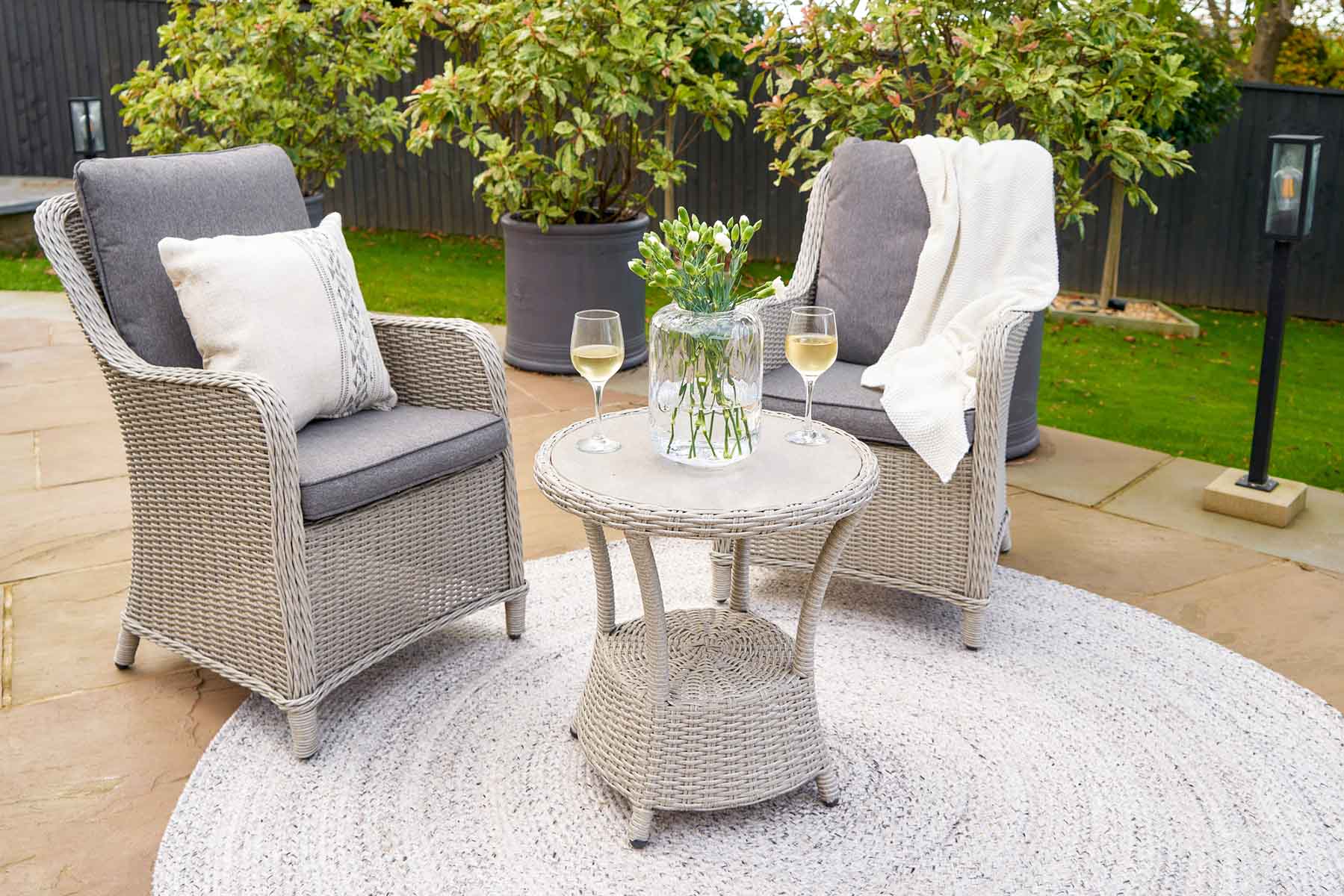 Sumatra Grey Rattan Effect Bistro Set with Ceramic Top Table – Click Style