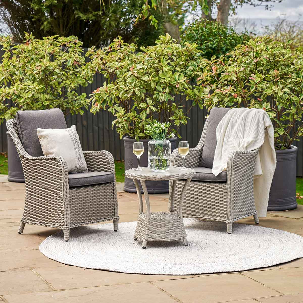 Sumatra Grey Rattan Effect Bistro Set with Ceramic Top Table – Click Style