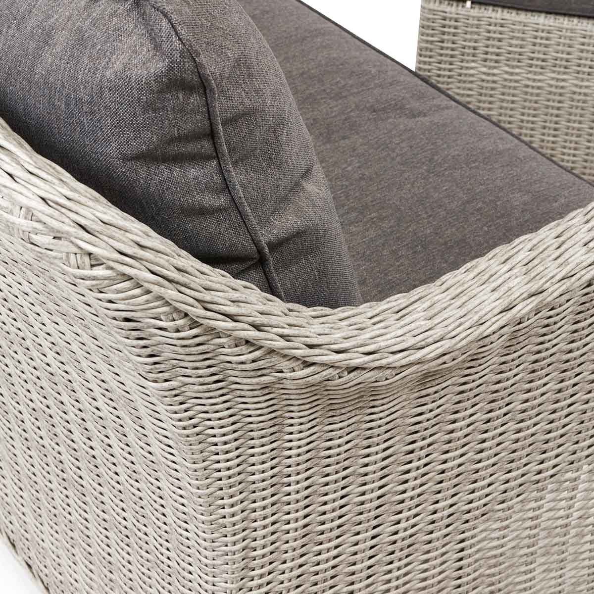 Sumatra Grey Rattan Effect Garden Corner Sofa Set with Fire Pit Ceramic Top Table – Click Style