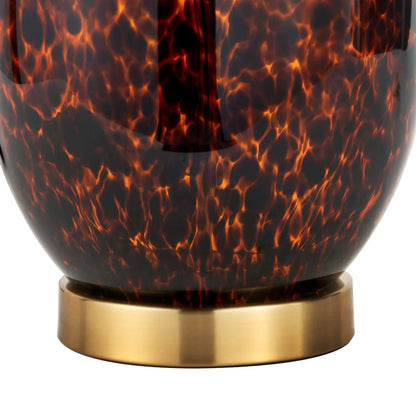 Tall Amber & Brown Tortoiseshell Glass Table Lamp with Natural Linen Shade 52x33x33cm – Click Style