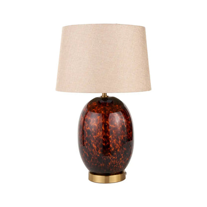 Tall Amber & Brown Tortoiseshell Glass Table Lamp with Natural Linen Shade 52x33x33cm – Click Style