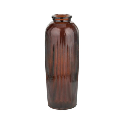 Tall Brown Ribbed Recycled Glass Floor Vase – Click Style