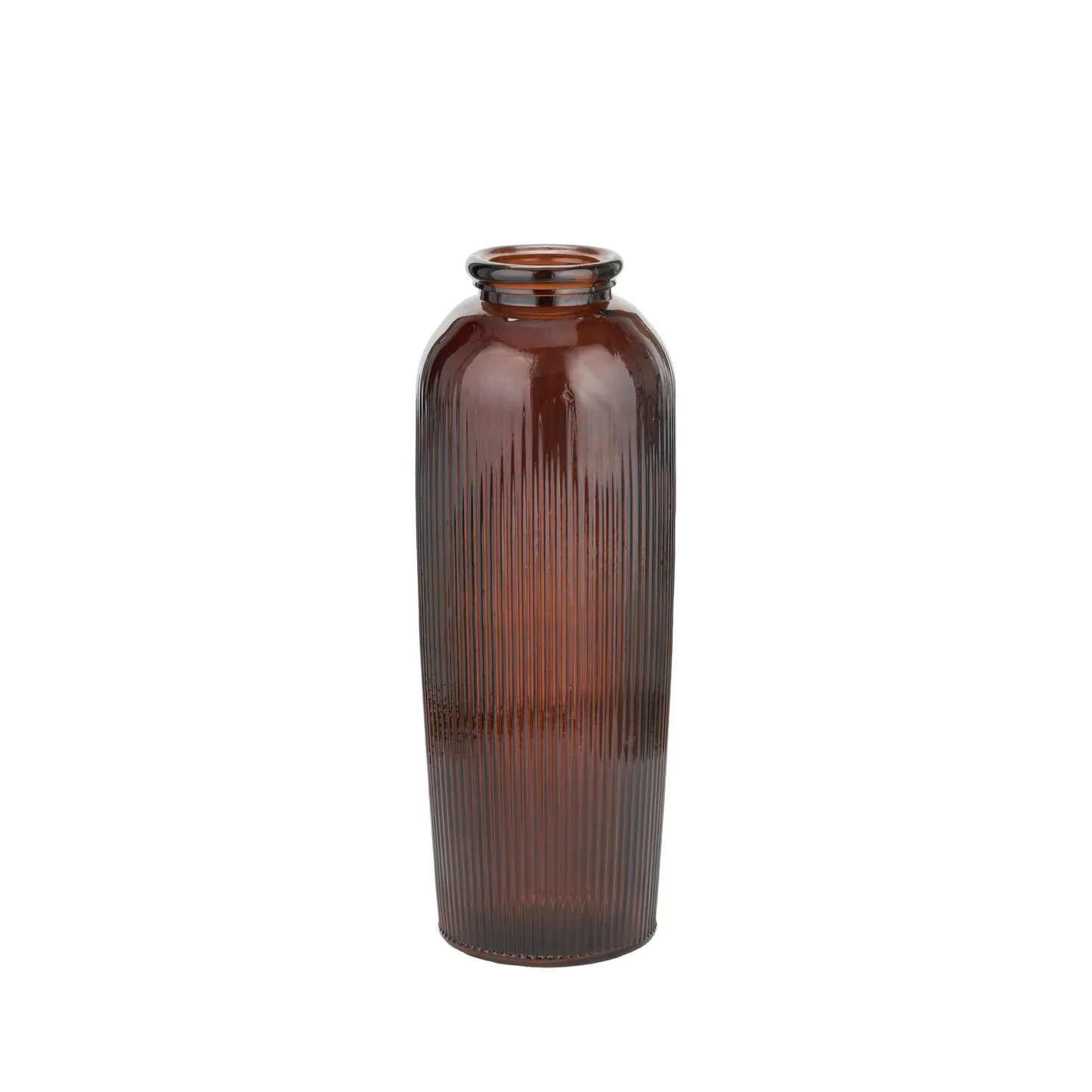 Tall Brown Ribbed Recycled Glass Floor Vase – Click Style