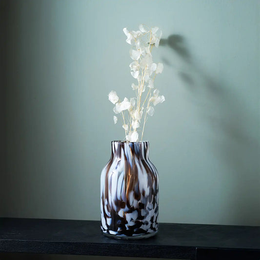 Tall Brown & White Tortoiseshell Decorative Glass Vase – Click Style