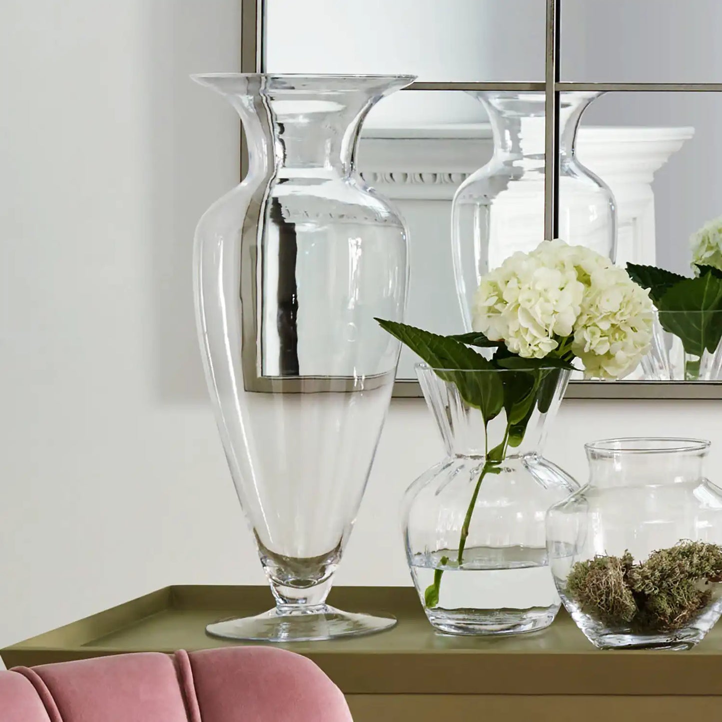 Tall Clear Glass Wide Neck Waisted Vase – Click Style