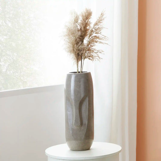 Tall Grey Modernist Abstract Face Ceramic Vase – Click Style
