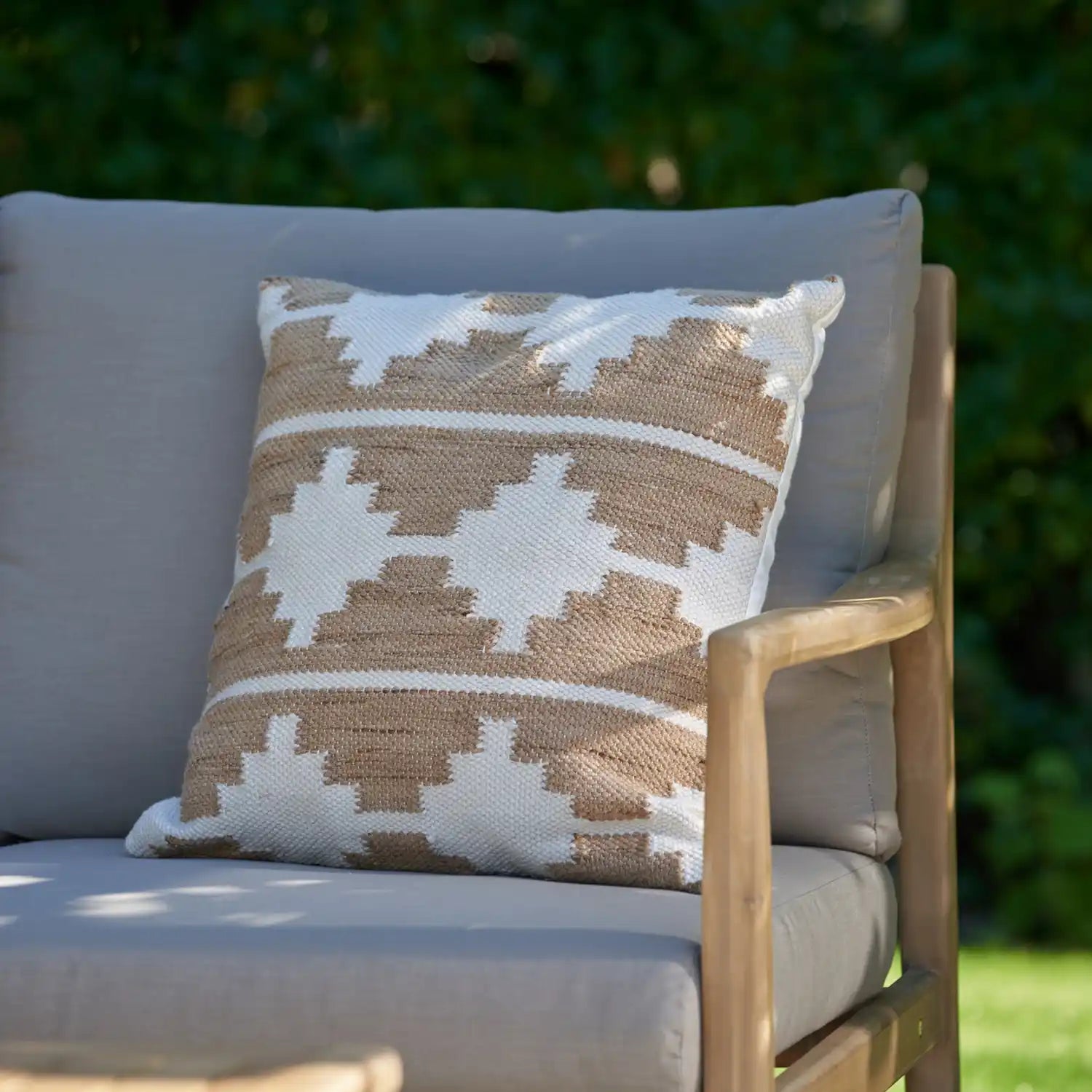 Taupe & White Aztec Inspired Outdoor Scatter Cushion 45x45cm – Click Style