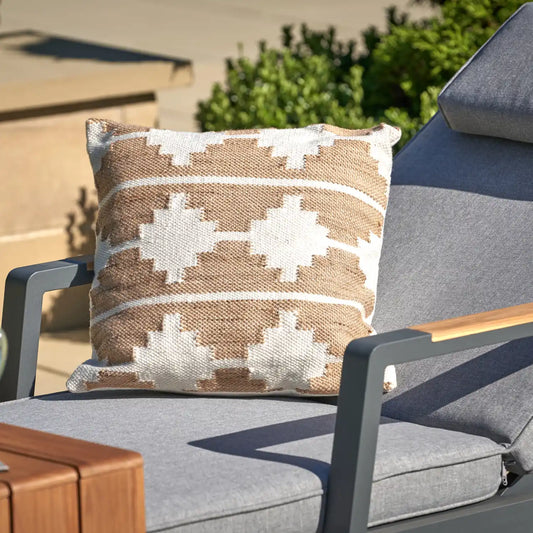 Taupe & White Aztec Inspired Outdoor Scatter Cushion 45x45cm – Click Style