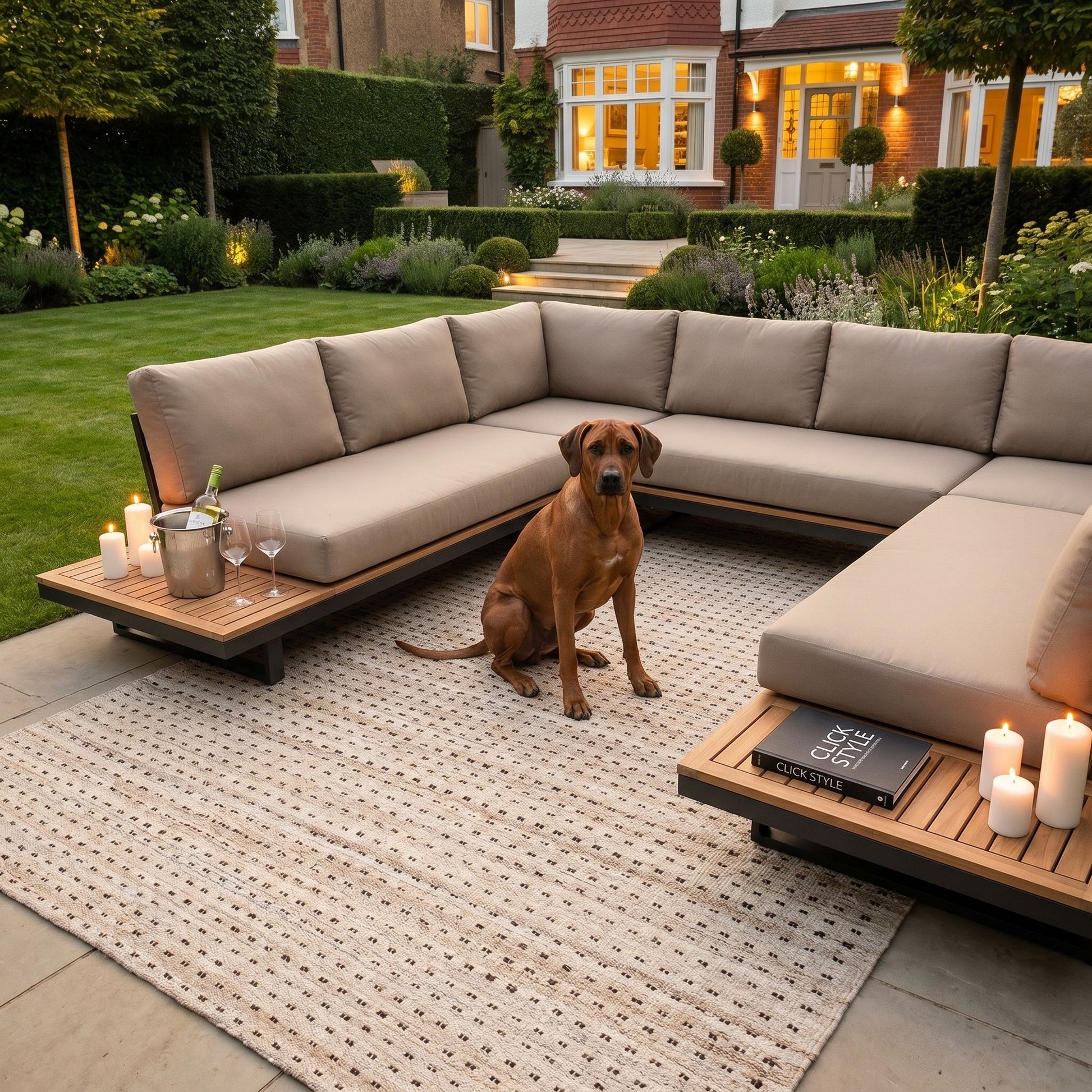 Large Beige & Brown Rectangular Indoor Outdoor Rug with Textured Woven Detailing – Recycled Weather-Resistant & Durable 300x200cm – luxury beige and brown woven rug for patios, decking, balconies, garden seating areas and contemporary interiors, crafted from recycled PET yarn with textured detailing, soft neutral tones, quick-drying weather-resistant durability and a natural modern aesthetic for stylish indoor and outdoor living | Click Style