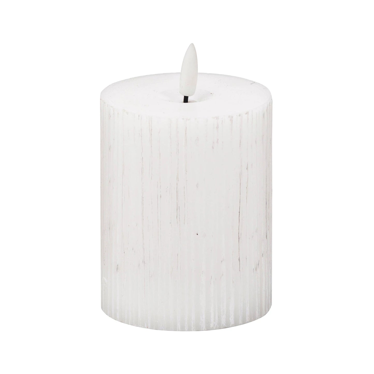 White LED Ribbed Pillar Candle with Flickering Flame 10x7.5cm – Click Style