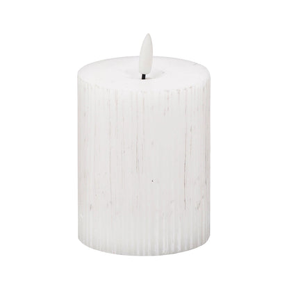 White LED Ribbed Pillar Candle with Flickering Flame 10x7.5cm – Click Style